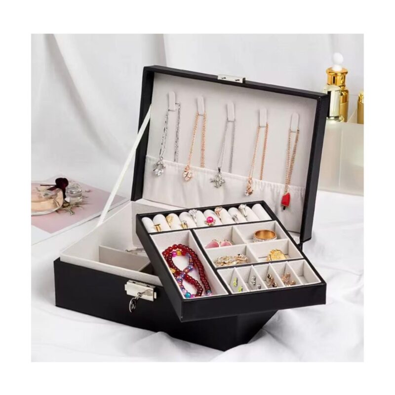 CAJA PORTA JOYERO DOBLE ORGANIZADOR CON LLAVE